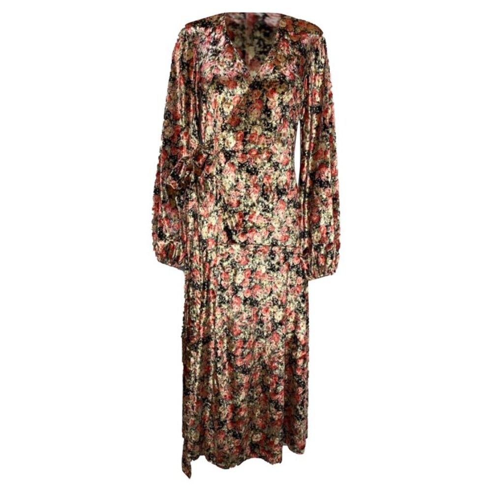 Rotate Birger Christensen Beatrix Floral Print Midi Wrap Dress in Multicolor
